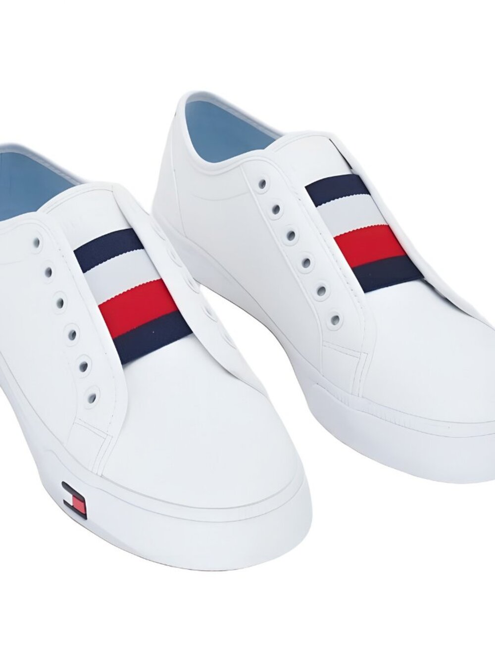 Tommy Hilfiger White Slip-On Sneakers with Red & Navy Stripes